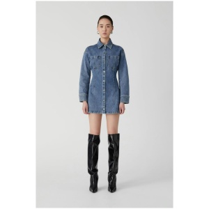 Misha Sale Women's JAVIER DENIM MINI DRESS XS Designer Mini Dresses Afterpay Available