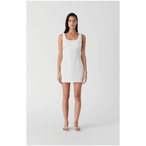 Misha Sale Women's MARIS DRESS IVORY / XXS Linen Designer Mini Dresses Afterpay Available