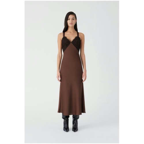 Misha Sale Women's OCTAVIA MIDI DRESS Chocolate / XS Designer Midi Dresses Afterpay Available