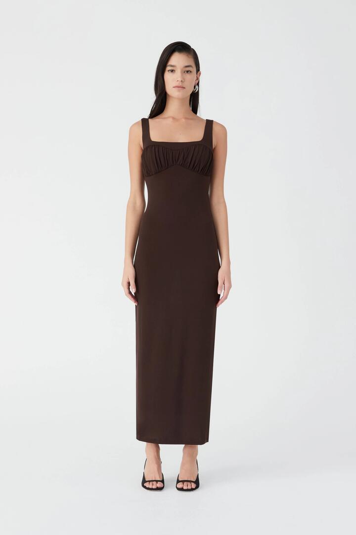 Misha Sale Women's SHILOH DRESS Chocolate / XXS Elastane Designer Maxi Dresses Afterpay Available