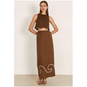 Mon Renn Sale | Women's FRESCO EMBROIDERED MIDI SKIRT | CACAO | White / AU/UK 10 | Linen Skirts | Afterpay Available