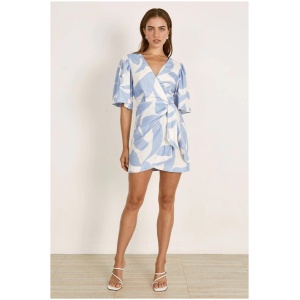 Mon Renn Sale Women's SURREAL MINI DRESS SURREAL BLUE Blue / AU/UK 6 Linen Mini Dresses Afterpay Available