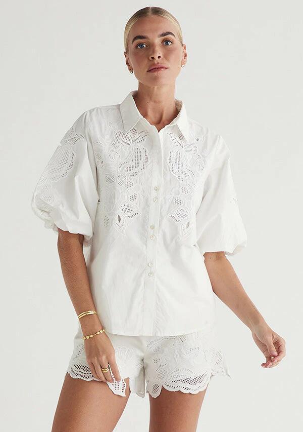 Mos The Label Sale | Women's Helia Blouse | IVORY / 12 | Cotton Tops | Afterpay Available