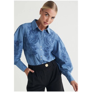 Mos The Label Sale | Women's Helia Long Sleeve Blouse | Navy / 10 | Cotton Shirts | Afterpay Available