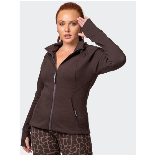 Muscle Nation Sale | Women's Dynamic Zip Through Jacket | Cocoa | XXS | Polyester, Cotton Jackets | Afterpay Available