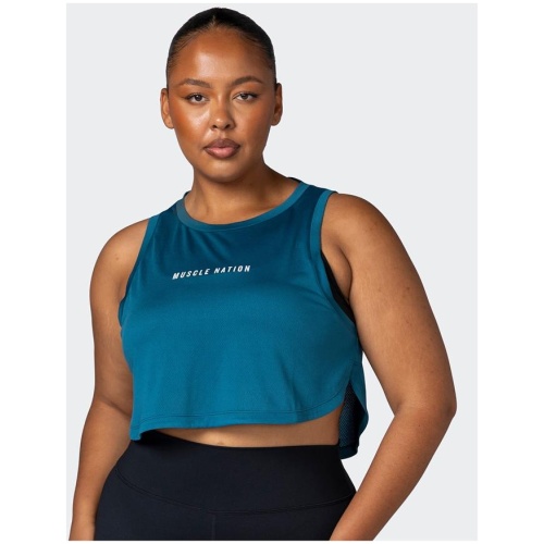 Muscle Nation Sale | Women's Limitless Cropped Training Tank | Marine | XXS | T-Shirts & Singlets | Afterpay Available