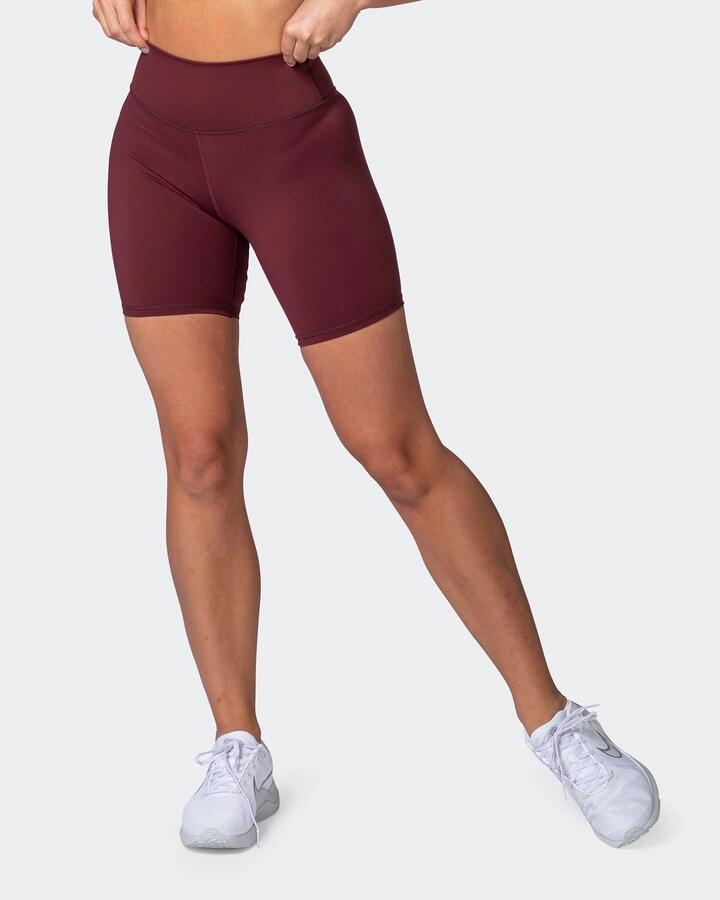 Muscle Nation Sale | Women's Motion Bike Shorts | Dark Plum | Burgundy / XXS | Nylon Shorts | Afterpay Available