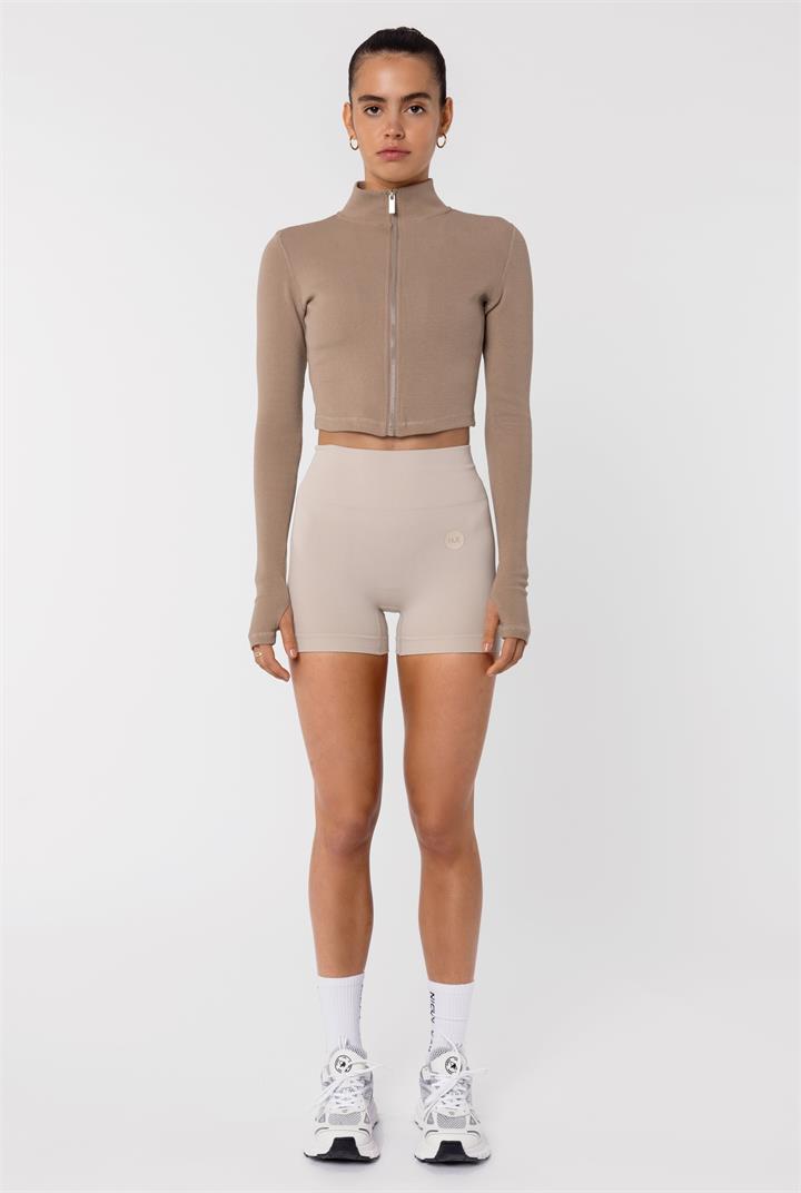 Nicky Kay Sale | Women's 4" Seamless Biker Shorts | Oatmeal | Oatmeal / XS | Nylon Shorts | Afterpay Available