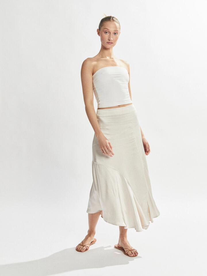 One Mile Sale | Women's Isla Satin Midi Skirt Pearl | 4 | Mid|LengthSkirts | Afterpay Available