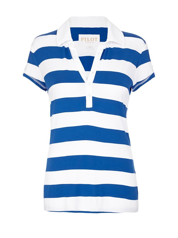 Pilot Athletic Sale | Women's COLEMAN STRIPED LOGO POLO | ROYAL BLUE | XL | Viscose T-Shirts & Singlets | Afterpay Available