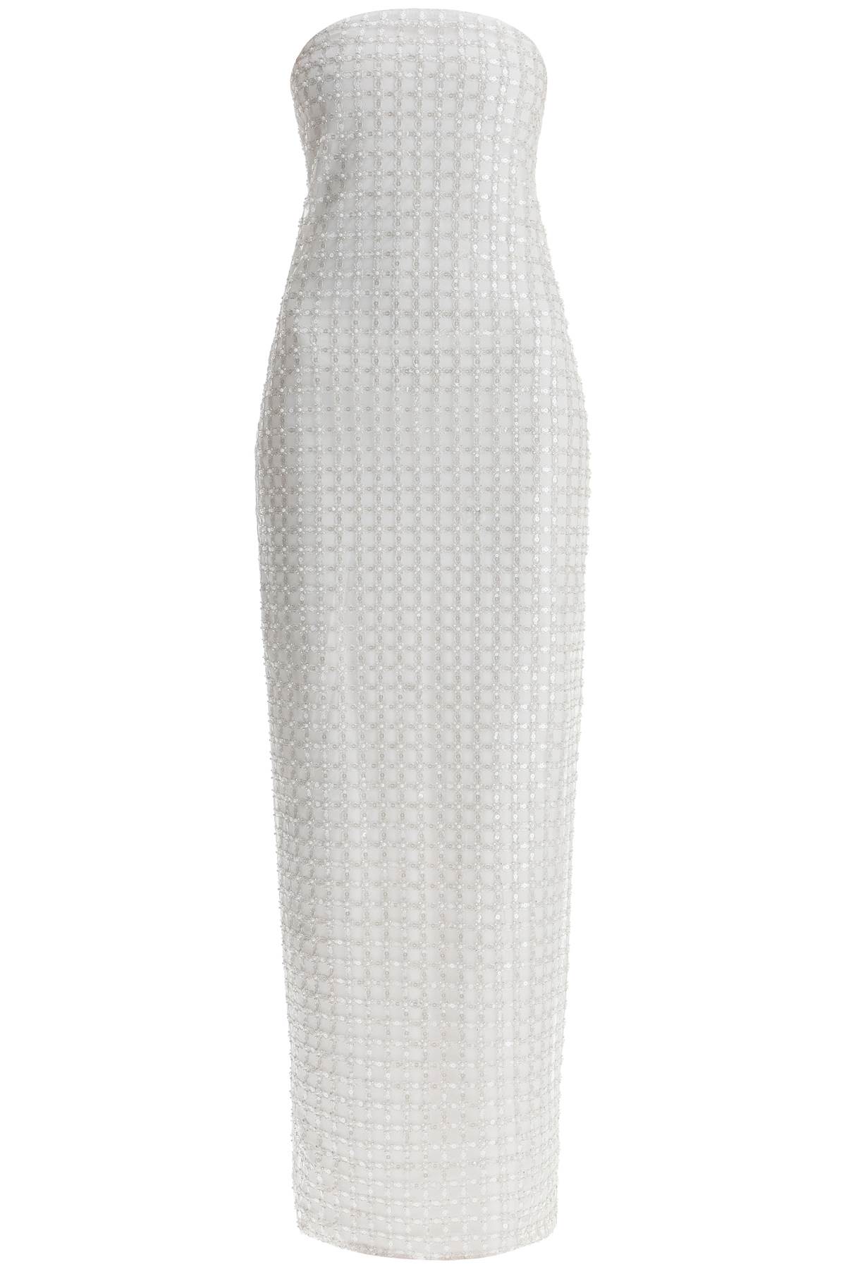 ROTATE long white cotton bodycon dress with beads strapless