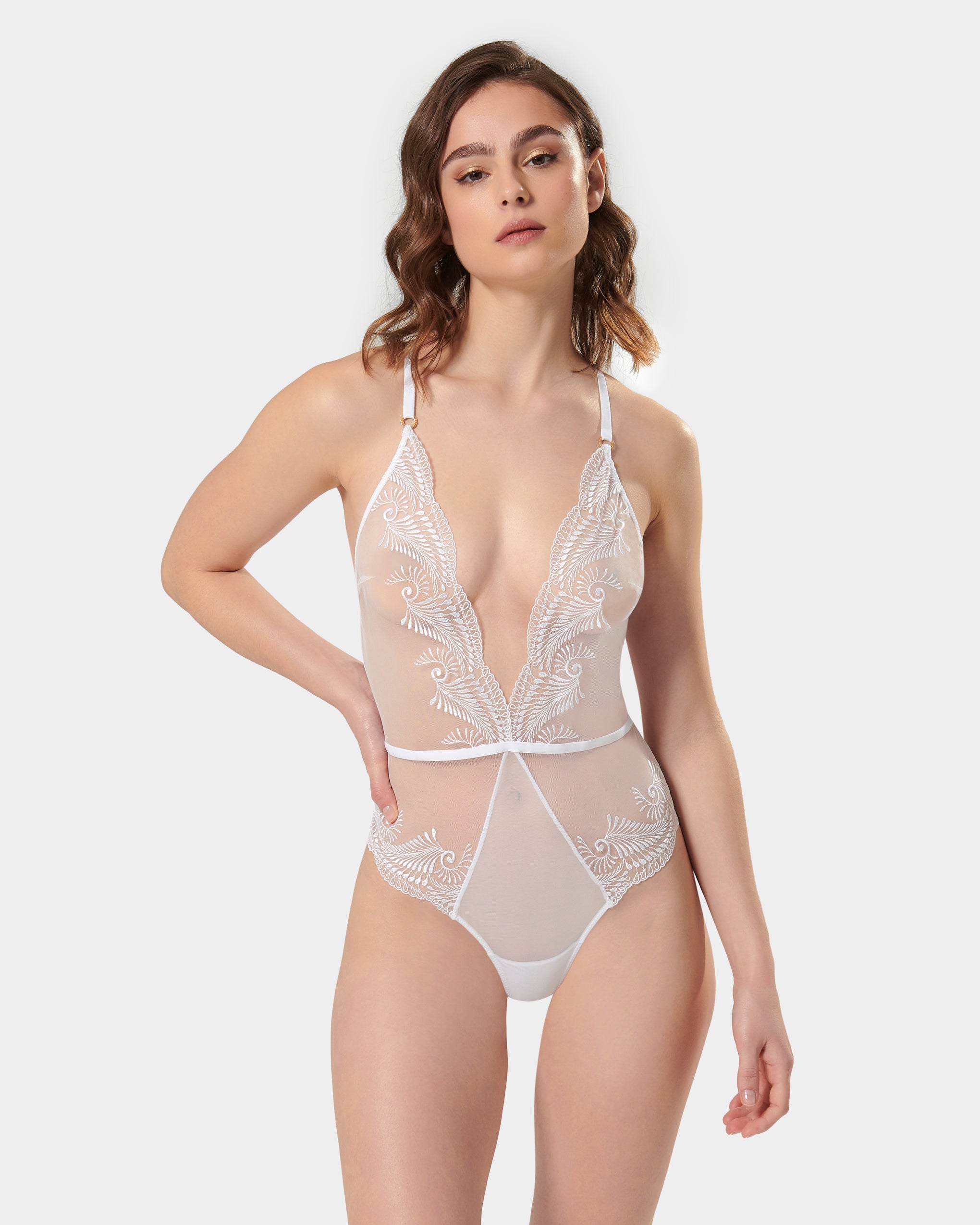 Rafaela Embroidered Sheer Bodysuit White - White / 16