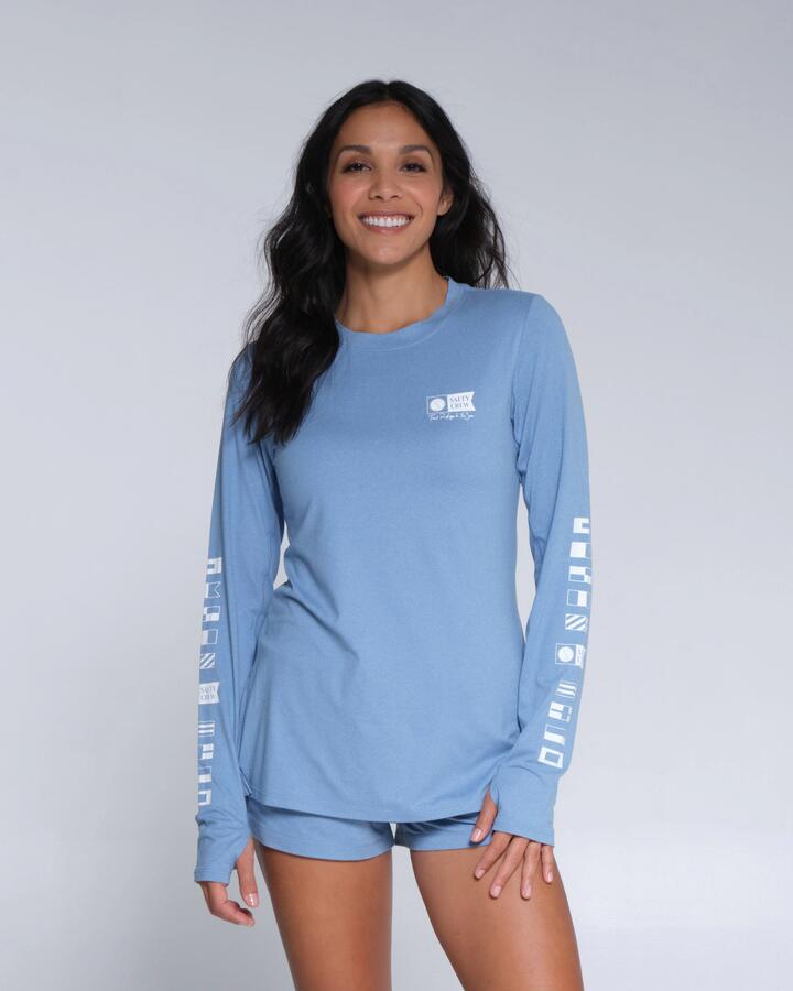 Salty Crew Sale | Women's THRILL SEEKERS CREW SUNSHIRT | MARINE BLUE | XS | Elastane T-Shirts & Singlets | Afterpay Available