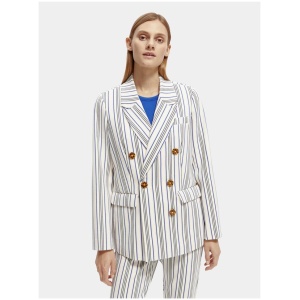 Scotch Soda Sale Women's Double|breasted striped blazer Stripe / XS Cotton Blazers Afterpay Available