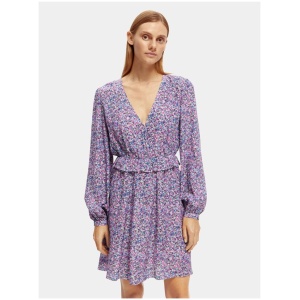 Scotch Soda Sale Women's Long sleeved printed v|neck mini dress Multi / EU 34 Viscose Mini Dresses Afterpay Available