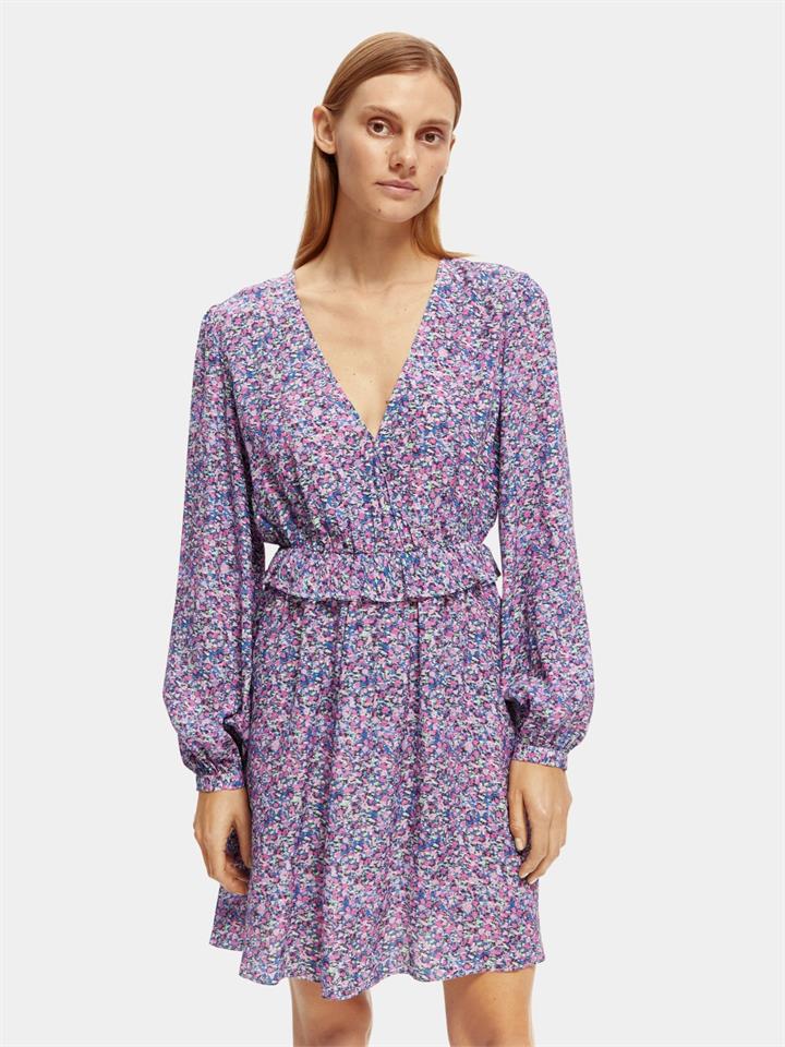 Scotch Soda Sale Women's Long sleeved printed v|neck mini dress Multi / EU 34 Viscose Mini Dresses Afterpay Available