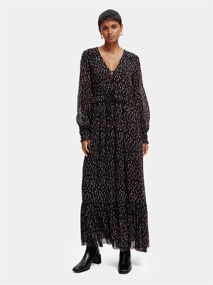 Scotch Soda Sale Women's Long sleeved tiered v|neck maxi dress Multi / EU 34 Viscose Maxi Dresses Afterpay Available