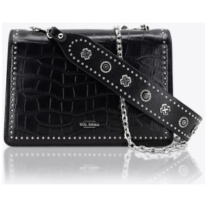 Sol Sana Sale Women's Flap Bag Black Croc/Silver Black / One Size Leather Handbags Afterpay Available