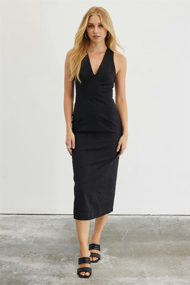 Sovere Studio Sale Women's TAMSYN MIDI DRESS BLACK 6 Designer Midi Dresses Afterpay Available