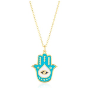 Spero London Sale | Unisex|Authentic Turquoise Color Hamsa Hand Necklace Sterling Silver | One Size | Sterling Silver Necklaces | Afterpay Available