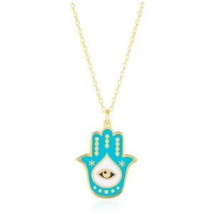 Spero London Sale | Unisex|Authentic Turquoise Color Hamsa Hand Necklace Sterling Silver | One Size | Sterling Silver Necklaces | Afterpay Available