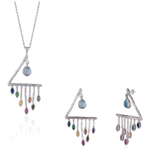 Spero London Sale | Unisex|Colourful Rainbow Rain Drop Earring and Necklace Set in Sterling Silver | One Size | Fashion Designer Jewellery | Afterpay