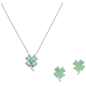 Spero London Sale | Unisex|Four Leaves Clover Sterling Silver Earring and Necklace Set in Green | One Size | Fashion Designer Jewellery | Afterpay Ava