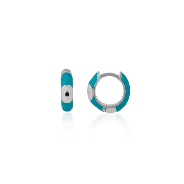 Spero London Sale | Women's Blue Enamelled Jewelled Eye Sterling Silver Huggie Hoop Earring | One Size | Fashion Earrings | Afterpay Available