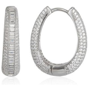 Spero London Sale | Women's Elliptical Oval Chunky Hoop Sterling Silver Zirconia Earring | One Size | Fashion Earrings | Afterpay Available