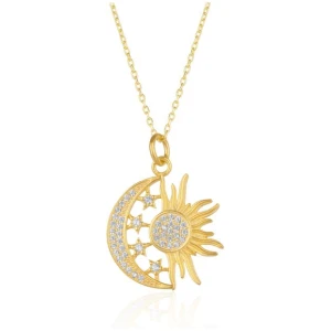 Spero London Sale | Women's Sterling Silver Sun and Moon Necklace Pendant | One Size | Fashion Necklaces | Afterpay Available