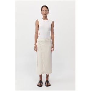 St Agni Sale | Women's Midi Wrap Skirt | Cool White | L | Viscose Designer Skirts | Afterpay Available