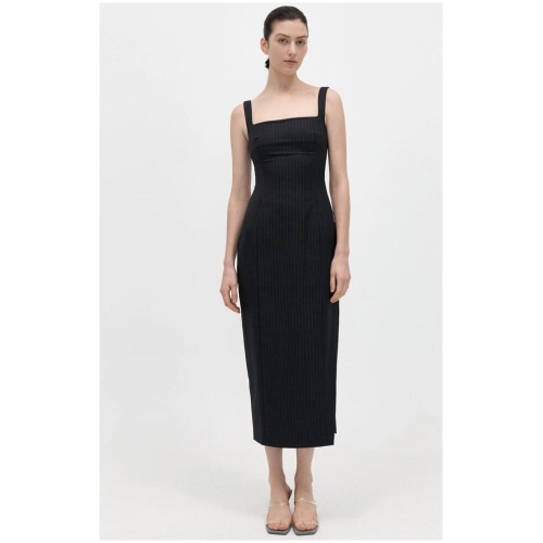 St Agni Sale Women's Pinstripe Midi Dress Black XS Polyester, Wool Designer Midi Dresses Afterpay Available