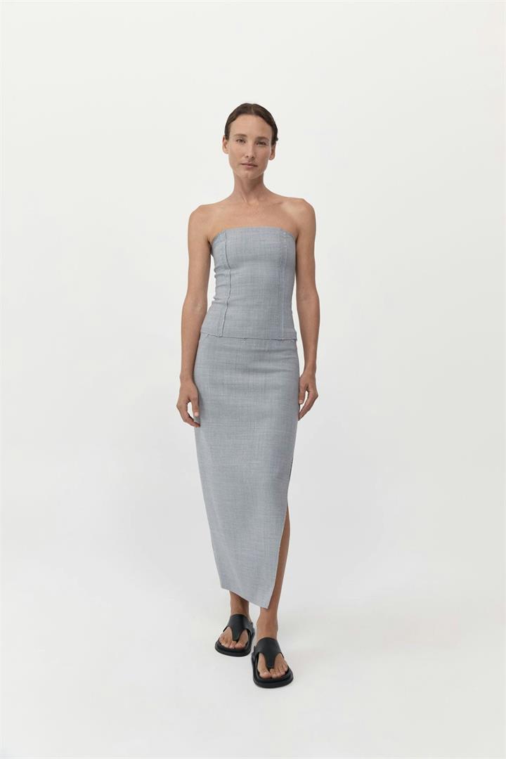 St Agni Sale | Women's Raw Hem Midi Skirt | Grey Heather | XS | Wool Designer Skirts | Afterpay Available