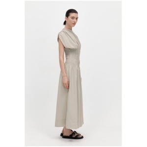 St Agni Sale Women's Shirred Maxi Dress Birch XS Nylon Designer Maxi Dresses Afterpay Available