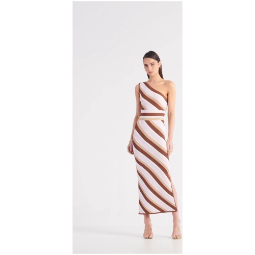 St Cloud Label Sale Women's St Tropez One Shoulder Knit Dress Neapolitan Stripe Multi / S Viscose Maxi Dresses Afterpay Available