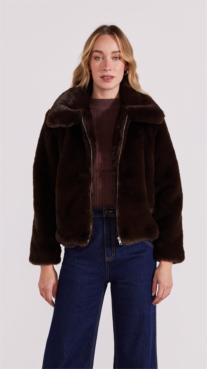 Staple The Label Sale | Women's ROXANNA FAUX FUR JACKET | Chocolate / L | Fashion Jackets | Afterpay Available