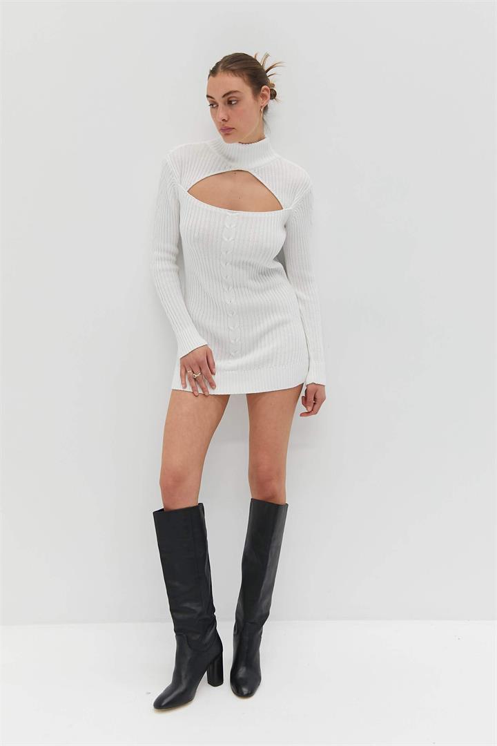 Style Addict Sale Women's Arlo Knit Dress White L Nylon Mini Dresses Afterpay Available