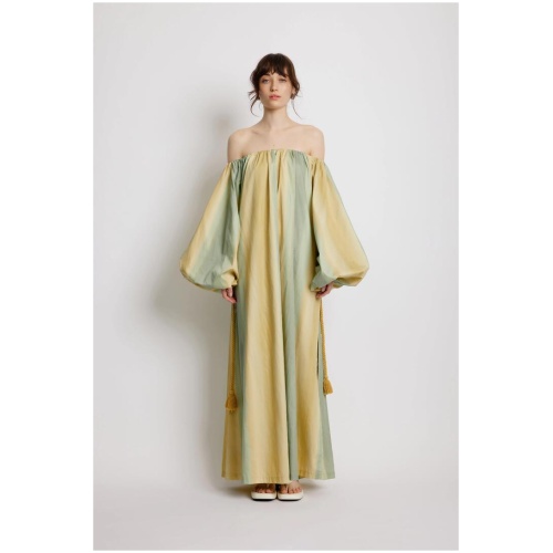 Sunset Lover Sale Women's Foliage Bubble Dress Leaf Green Stripe Stripe / 10 Cotton Designer Maxi Dresses Afterpay Available