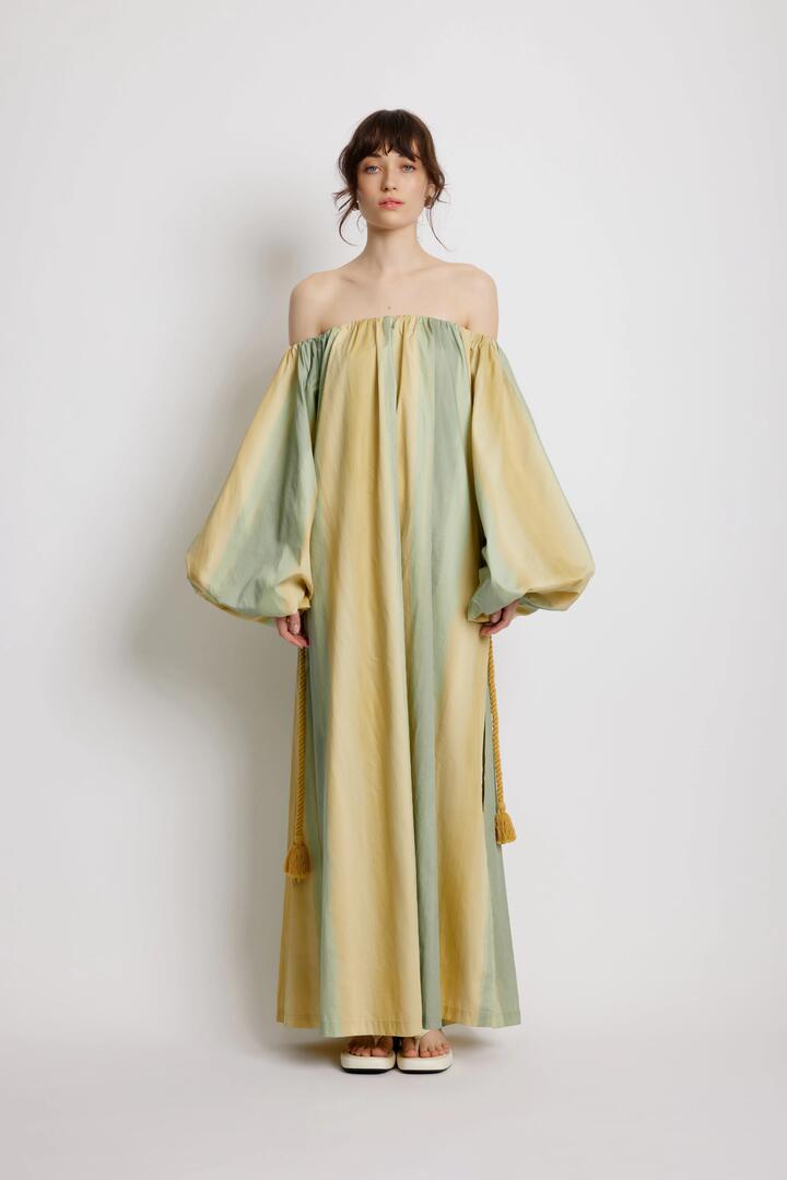 Sunset Lover Sale Women's Foliage Bubble Dress Leaf Green Stripe Stripe / 10 Cotton Designer Maxi Dresses Afterpay Available