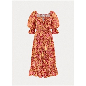 Sunsoaked Sale Women's Isabella Tiered Peasant Dress PEONIA Multi / 8 Linen Midi Dresses Afterpay Available