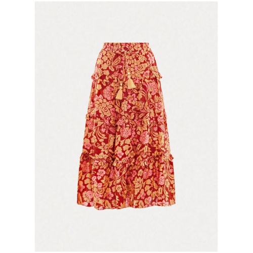 Sunsoaked Sale | Women's Lilou Frilled Peasant Skirt PEONIA | Multi / 8 | Linen Skirts | Afterpay Available