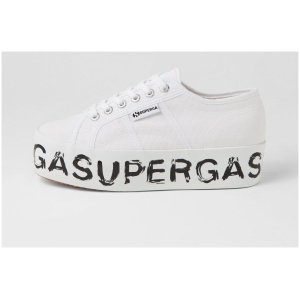 Superga 2790 Platform Lettering S9 White Black Paint Canvas White Black Paint Sneakers Womens Shoes Casual Casual Sneakers