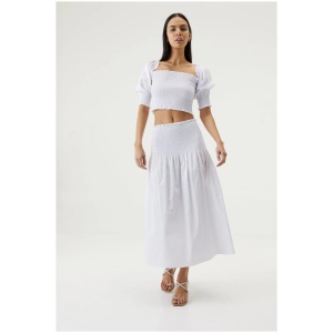 Third Form Sale | Women's BLUR OUT SHIRRED MAXI SKIRT | WHITE | 8 | Cotton Designer Skirts | Afterpay Available