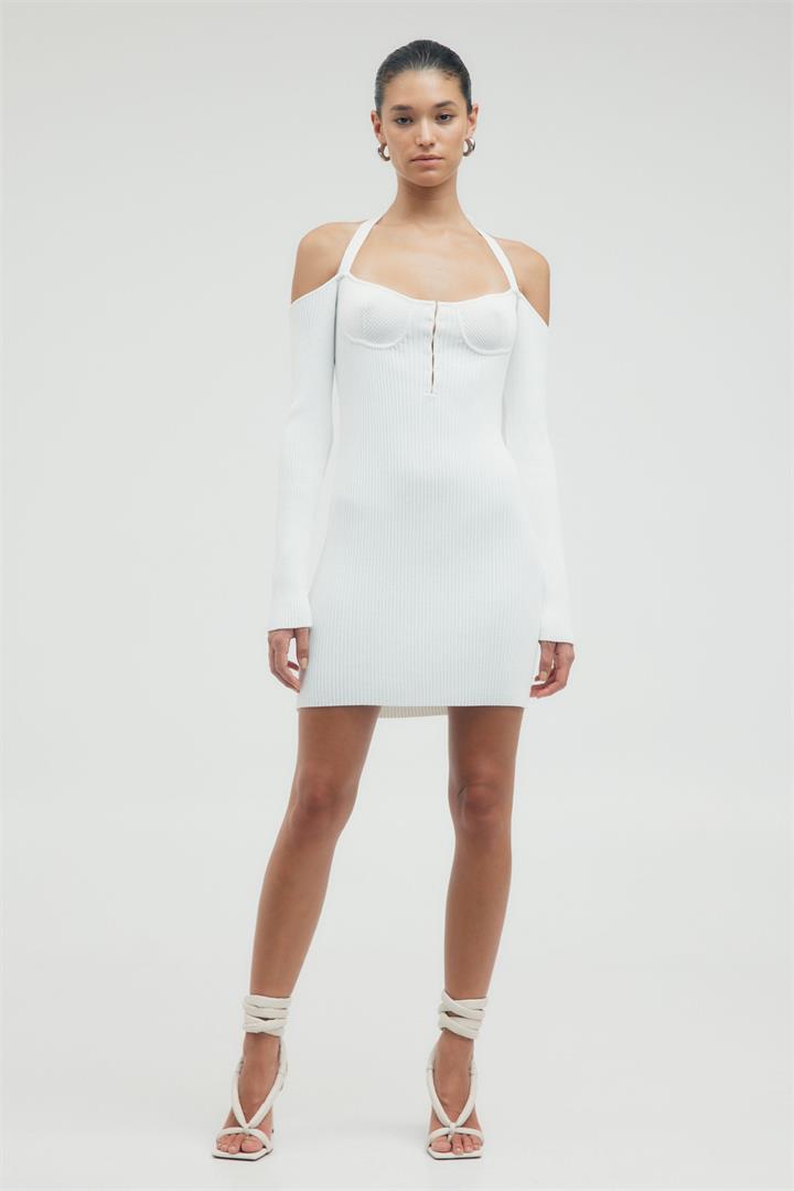 Third Form Sale Women's HOOKED IN KNIT HALTER MINI OFF WHITE Off 6 Viscose Designer Mini Dresses Afterpay Available