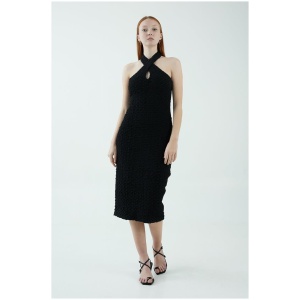 Third Form Sale Women's POPCORN HALTER MIDI DRESS BLACK 6 Designer Midi Dresses Afterpay Available