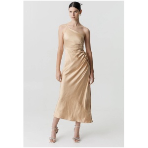 Third Form Sale Women's SATIN GATHER ONE SHOULDER DRESS SAND 10 Designer Maxi Dresses Afterpay Available