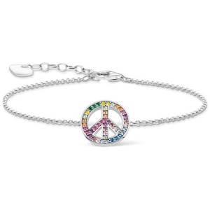 Thomas Sabo Sale | Women's Blackened silver bracelet with peace sign | One Size | Fashion Bracelets & Cuffs | Afterpay Available