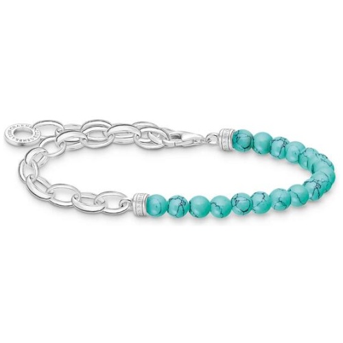 Thomas Sabo Sale | Women's Link Chain Turquoise Bead Bracelet | 17cm | Fashion Bracelets & Cuffs | Afterpay Available