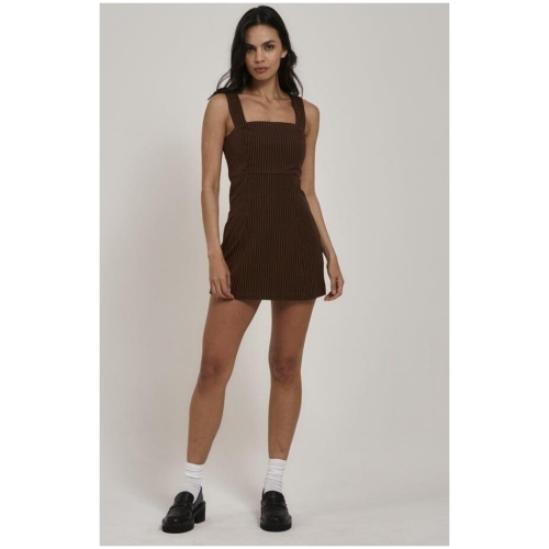 Thrills Sale Women's Connie Pinstripe Dress Brown 8 Elastane Mini Dresses Afterpay Available