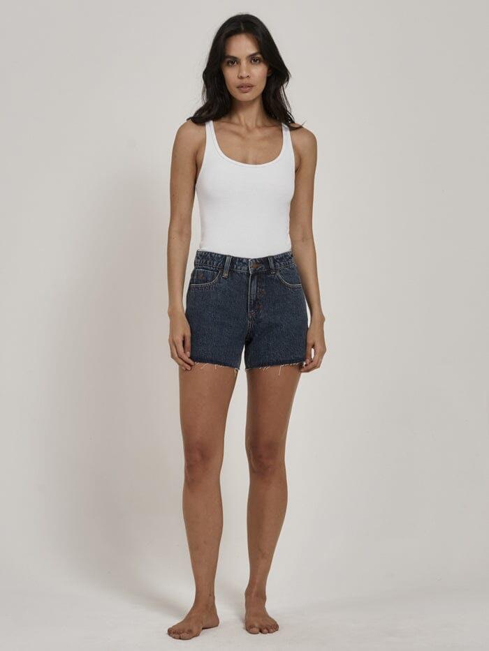 Thrills Sale | Women's Erica Mid Rise Short | Worn In Blue | 6 | Cotton Shorts | Afterpay Available